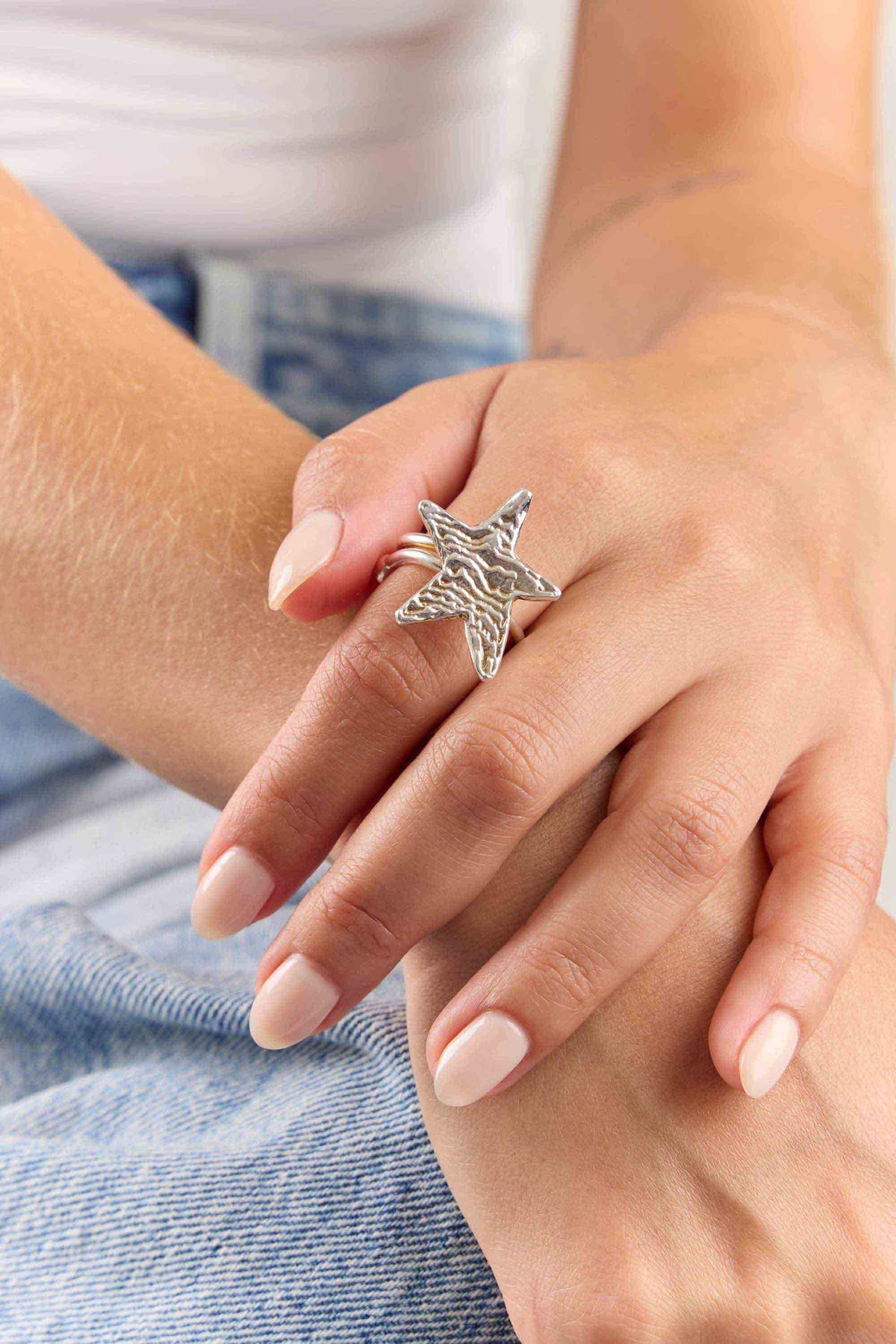 Anillo Estrella Arena Plata